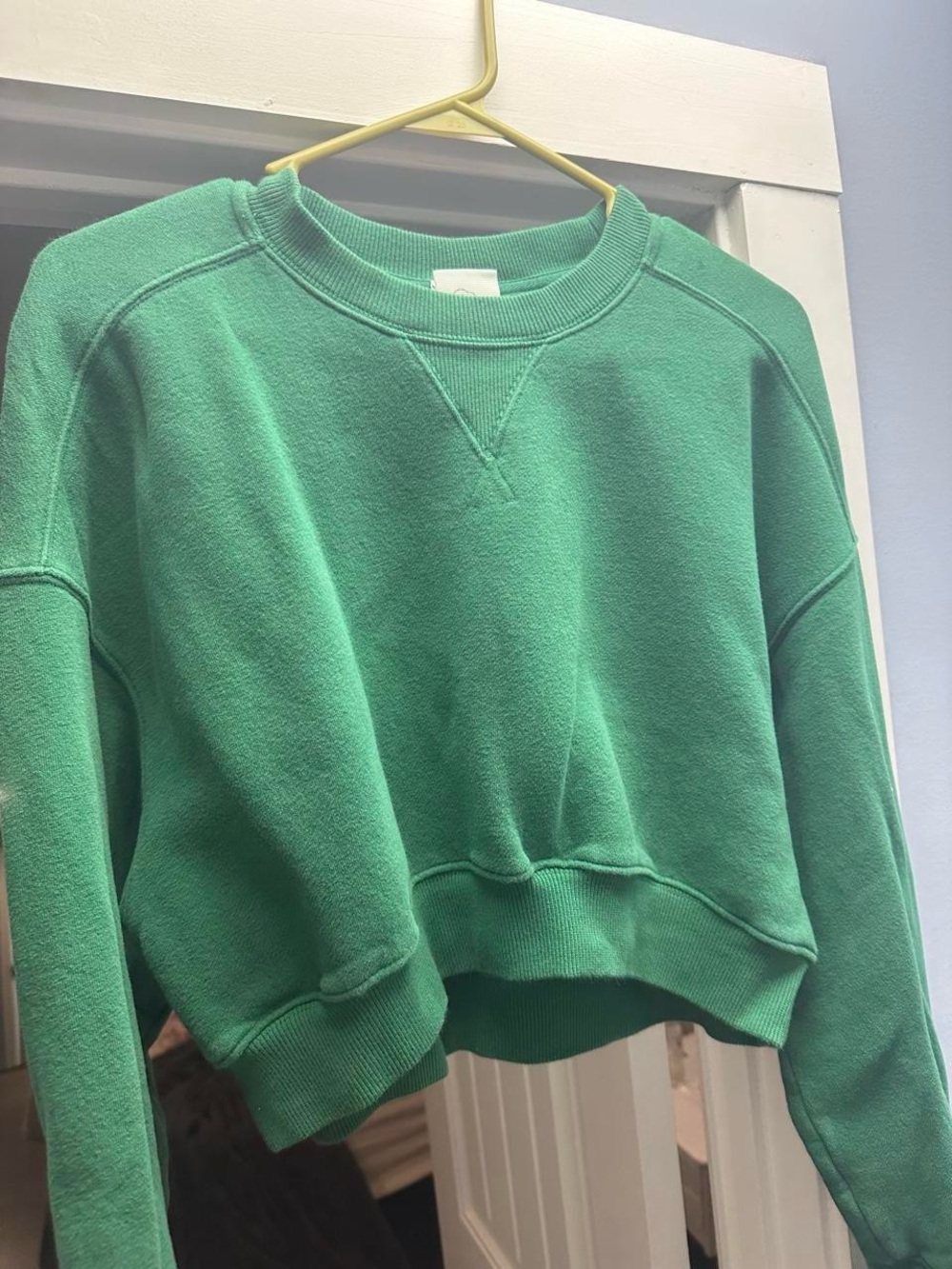 Aerie Cropped Green Crewneck Sweatshirt